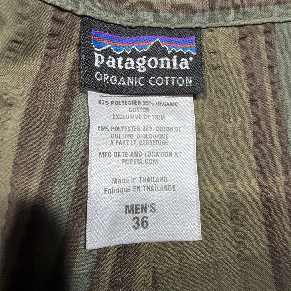 Patagonia Thrift Shorts Men's Size 36 Organic Cotton Seersucker Olive Outdoor